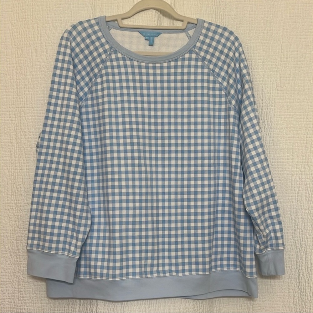 Draper James Blue and Cream Checkered Top
